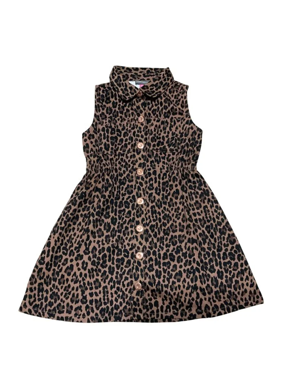 Vince Camuto Leopard Print Sleeveless Button-Front Dress Size 5 100% Cotton